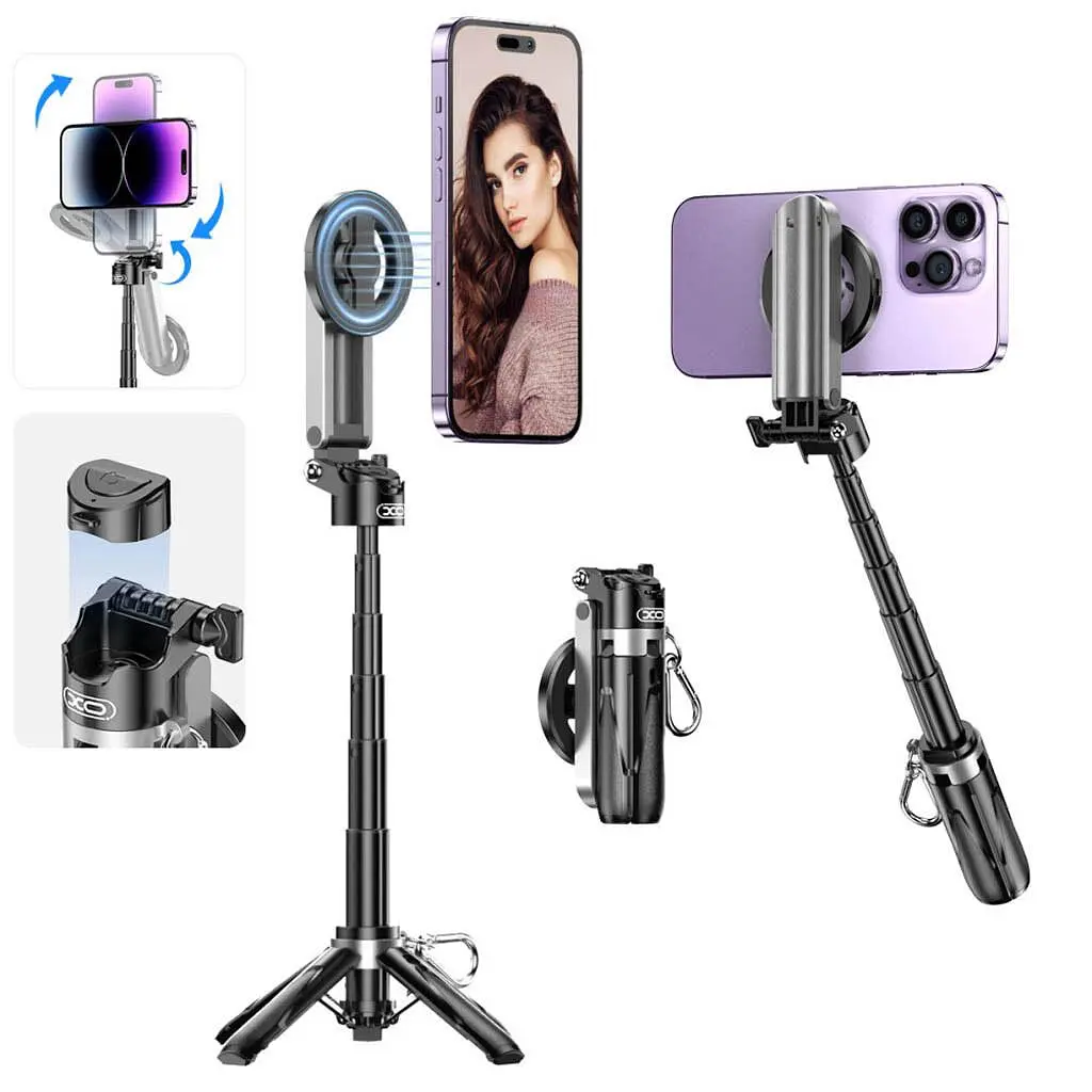 Мульти-Монопод XO SS22 4-in-1 Magnetic Multi-function Mini BT Selfie Stick/Photo Booster Чорний - фото 2