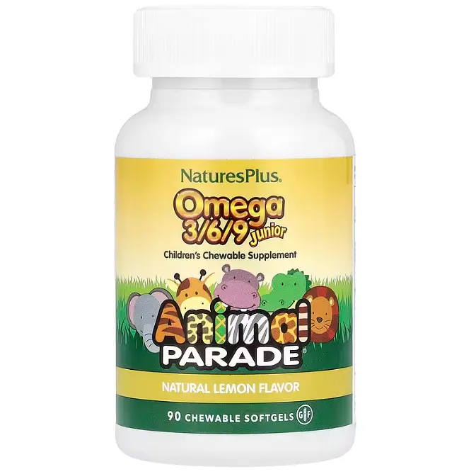 Омега 3 6 9 для дітей Animal Parade Omega 3/6/9 Junior Nature's Plus 90 жев капс лимонний смак