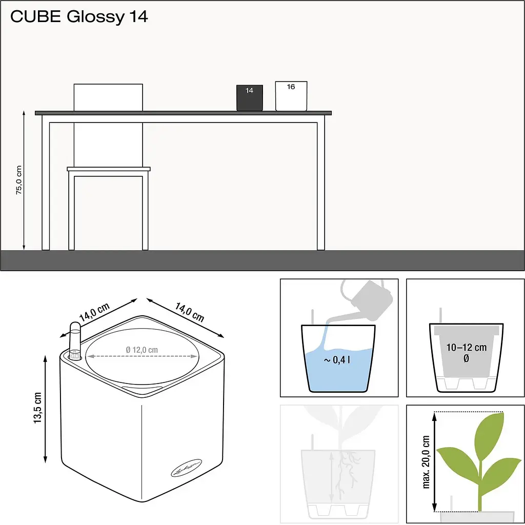 Вазон Lechuza Cube Glossy 14 рожевий (13513) - фото 2
