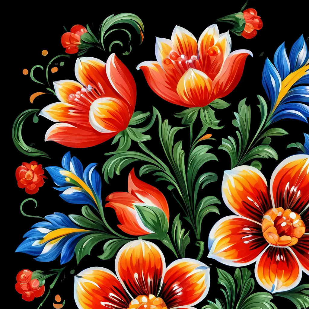 Інтер'єрна картина Квітковий орнамент, петриківка, темний фон, 60×43 см (id6912) - фото 4