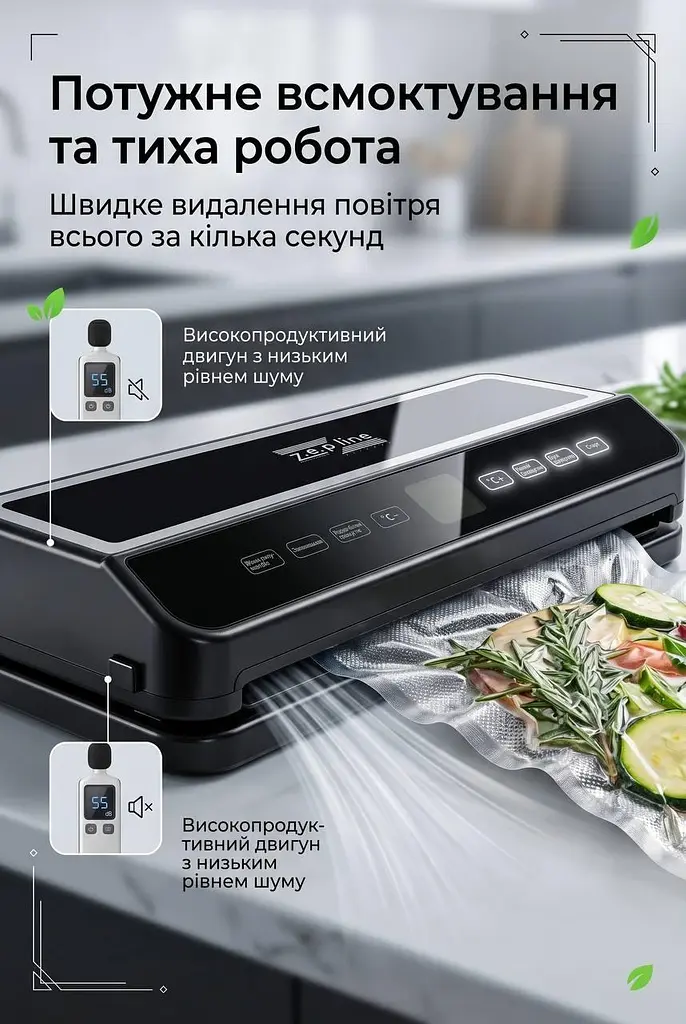 Вакуумний пакувальник 200Вт Zepline ZP-00374 з LED-підсвіткою та рулоном пакетів - фото 3