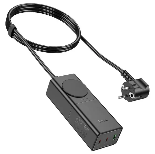 Мережевий подовжувач Hoco NS4 Sharp PD65W/2C1A desktop socket EU/GER Чорний - фото 3