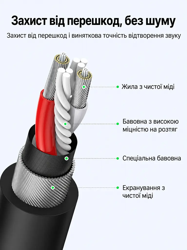 Подовжувальний кабель для мікрофона UGREEN AV130 10 м штекер і гніздо XLR на 3 контакти для аудіообладнання та світлотехніки з плетеним екраном зовнішній діаметр 6 мм чорний (20714) - фото 2