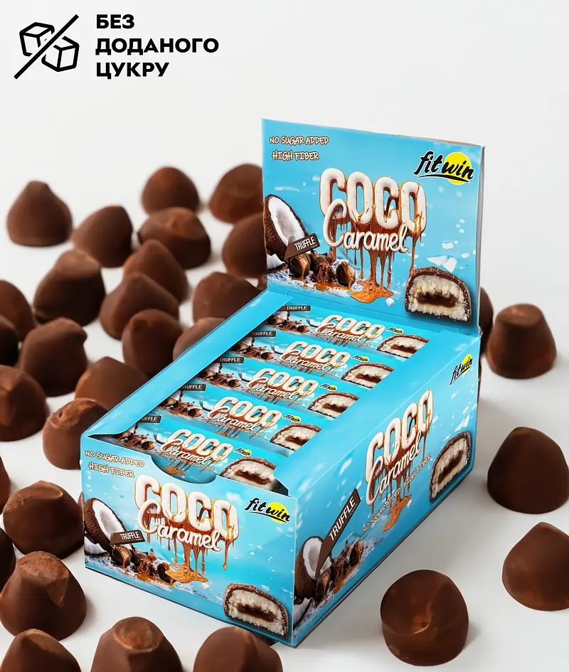Батончик FitWin Coco Caramel No Sugar Added Трюфель 800 г (20 шт. по 40 г) - фото 2