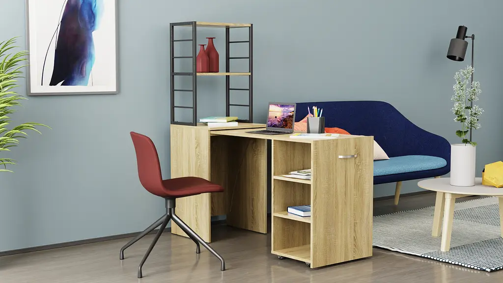 Стіл-тумба трансформер Смарт 4/1 з етажеркою Ferrum-decor 1430x1450x500 Чорний метал ДСП Дуб Сонома 16 мм (FRD-105126) - фото 6