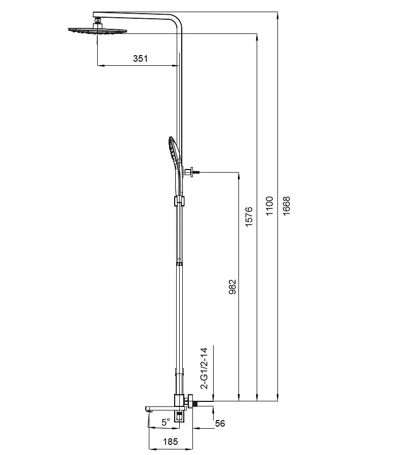 Душова система Koer KB-56009-01 KR3506, Хром - фото 2