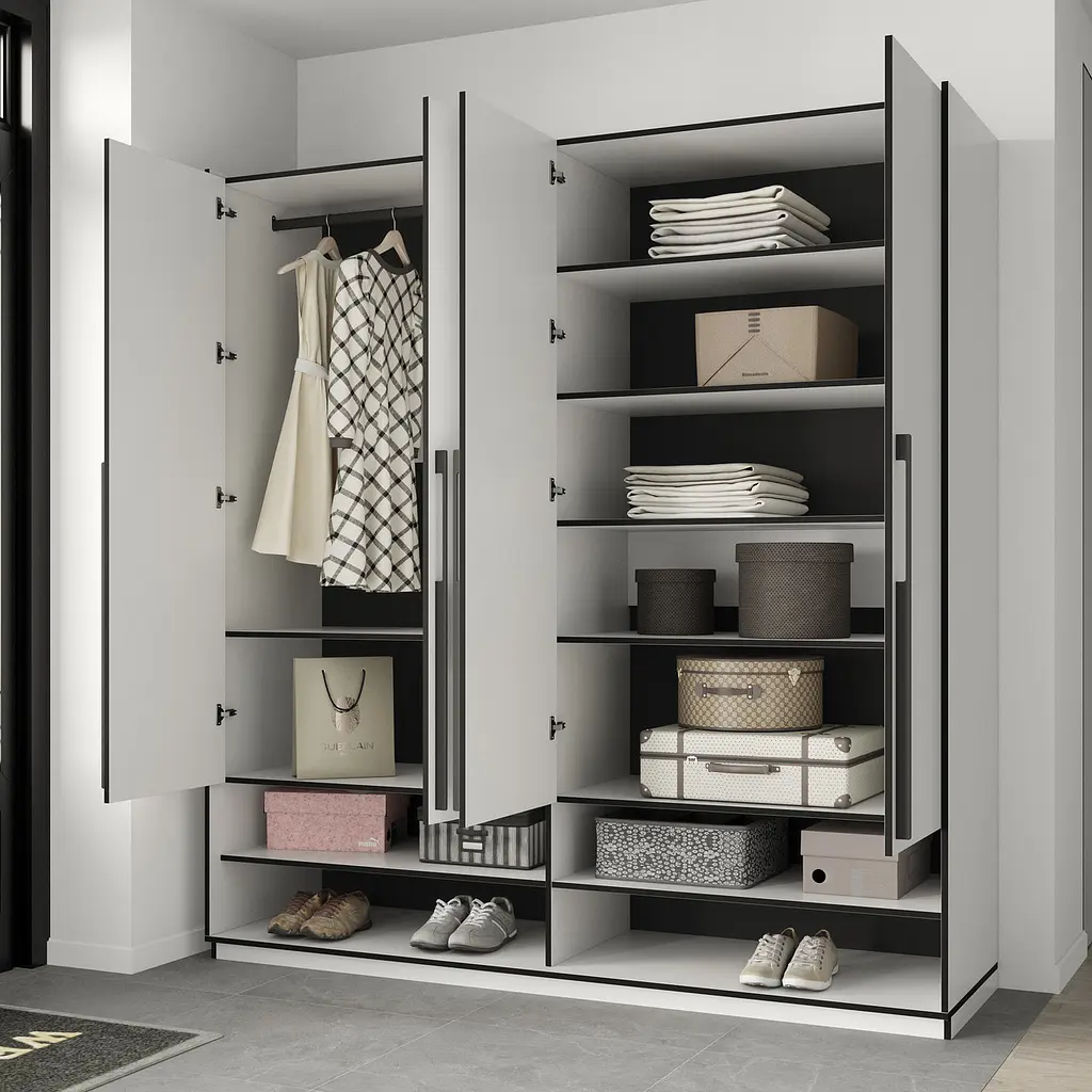 Шафа для одягу Flamecame з поличками та штангою на 4 двері у передпокій FR-09 Зелений  Димчастий - фото 2