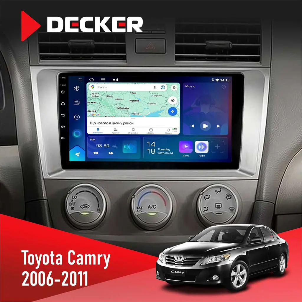 Штатна магнітола Toyota Camry 2006-2011 Decker D10-007 4x64, DSP, 360, 4G Decker (НФ-00009412)