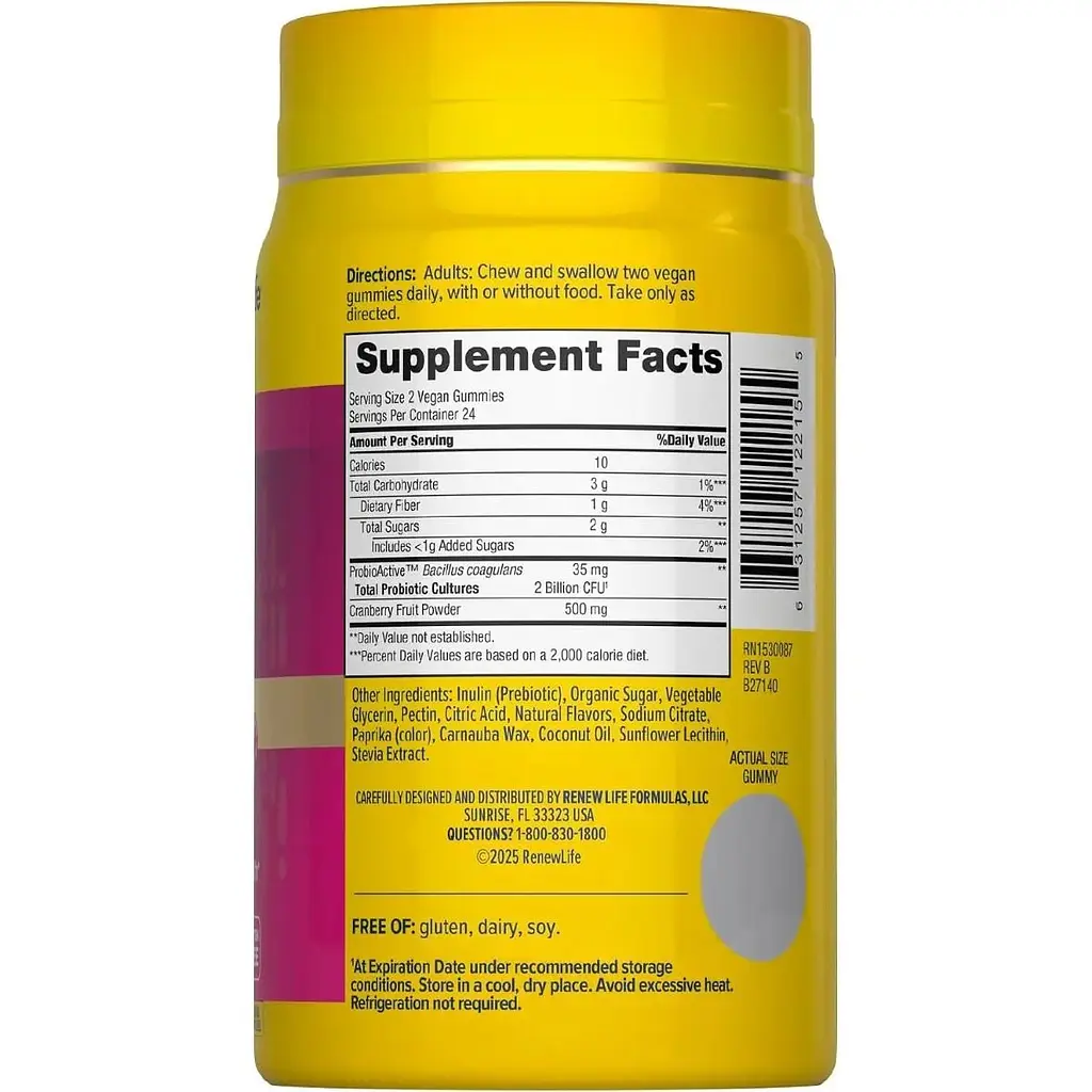 Пробіотики для жінок, 2 млрд КУО Renew Life Ultimate Flora Women's Care Probiotic Gummies смак журавлини 48 жувальних цукерок - фото 2