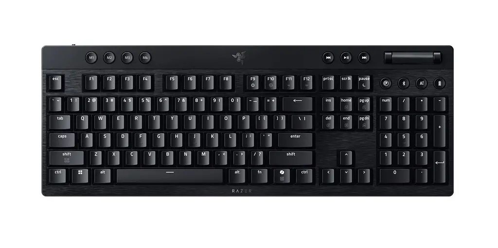 Razer Клавіатура механічна BlackWidow V4 Low-profile HyperSpeed, 104key, Green Switch, USB-A/WL/BT, EN, RGB, чорний - фото 2