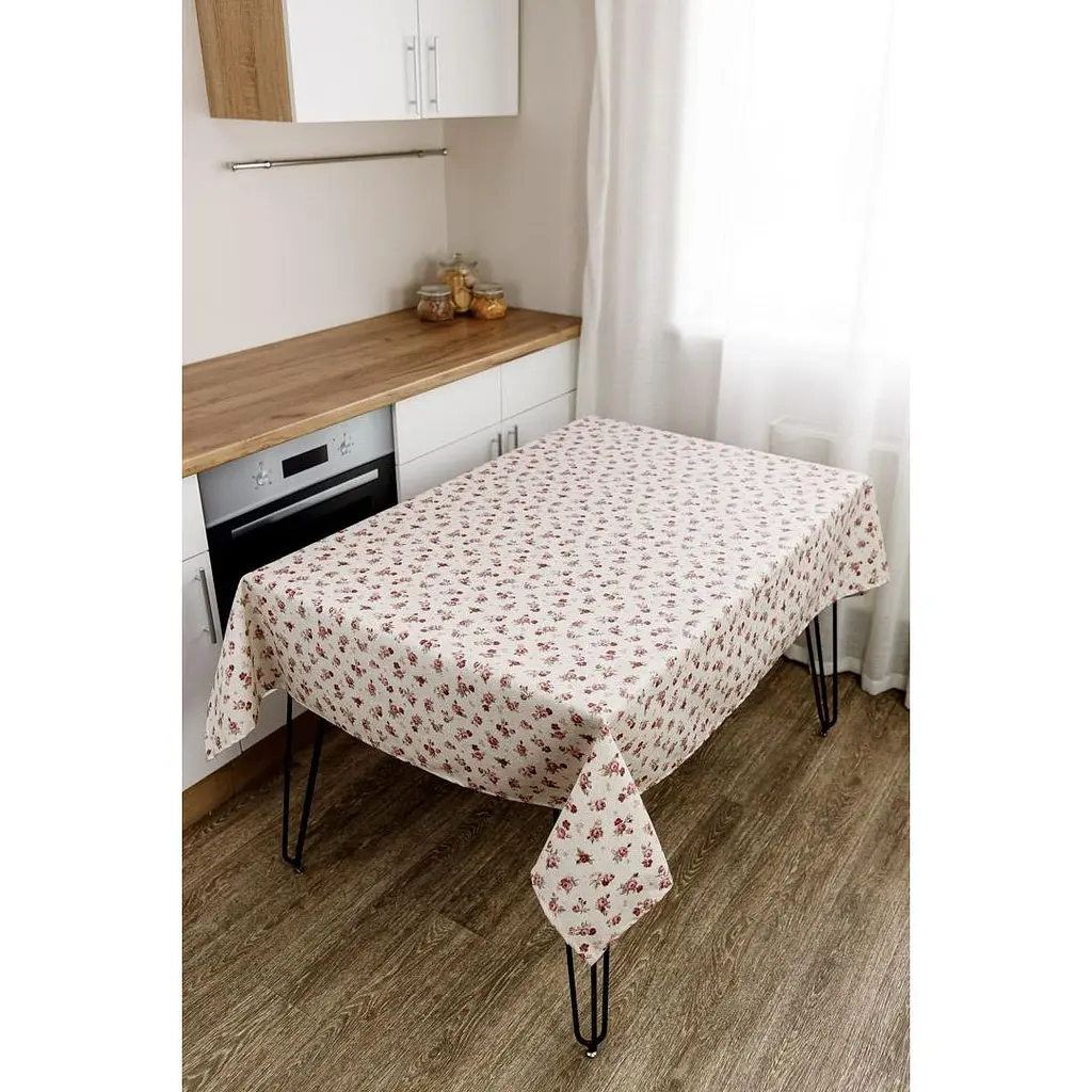 Скатертина Прованс Simfoni Червоні трояндочки 180x136 см біла (33553) - фото 2