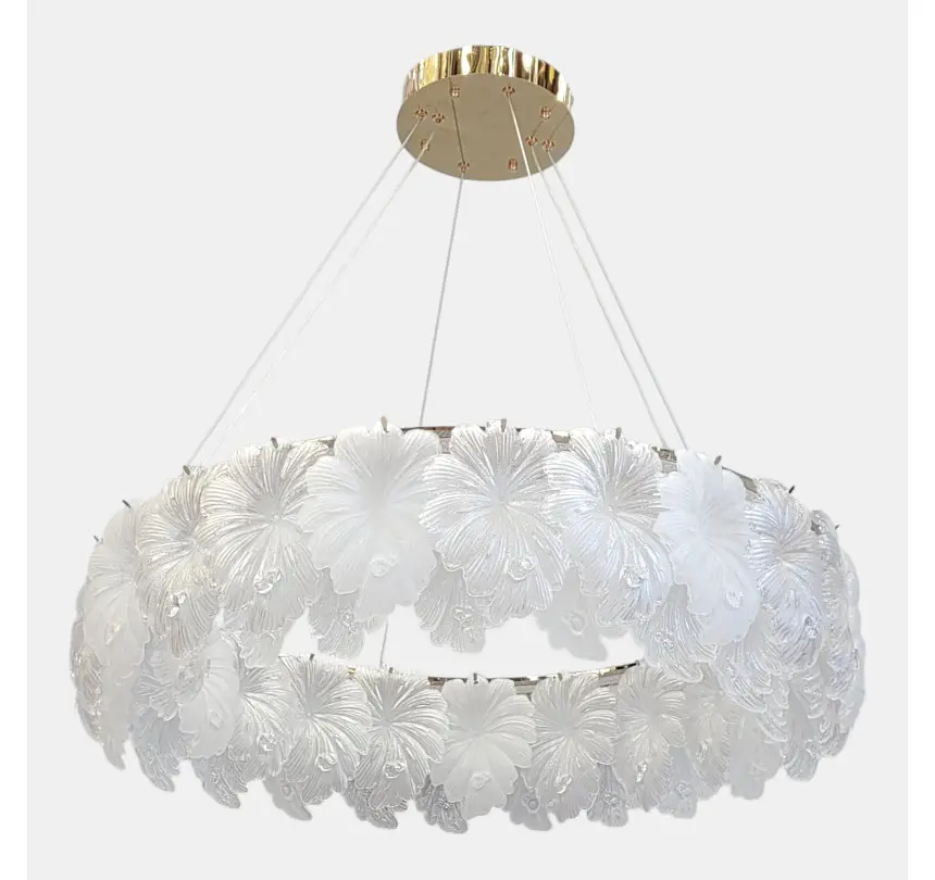 Велика золота LED люстра-квітка Artlight 7066-800GD з рельєфним скляним листям діаметром 78 см - фото 2