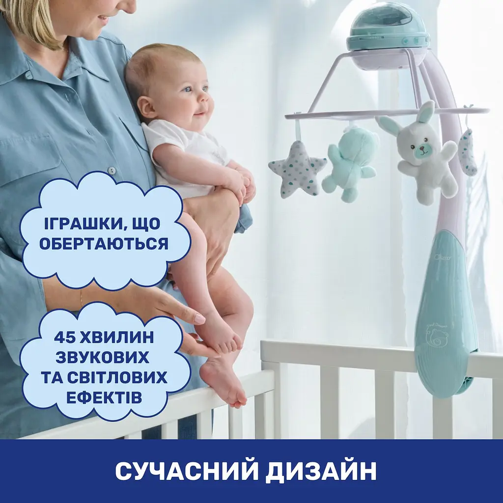 Мобіль-проектор на ліжечко Chicco Веселка 3в1, блакитний, 59х44х28 см (11041.20) - фото 4