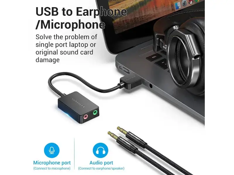 Звукова карта Vention USB AUX 1 м Black (CDYBF) - фото 2