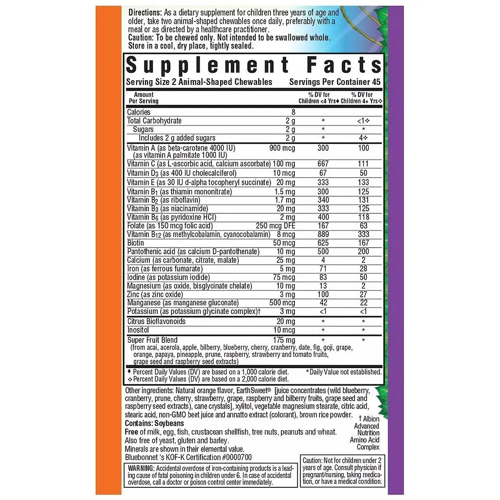 Мультивітаміни для дітей Bluebonnet Nutrition Rainforest Animalz зі смаком апельсину 90 цукерок - фото 2