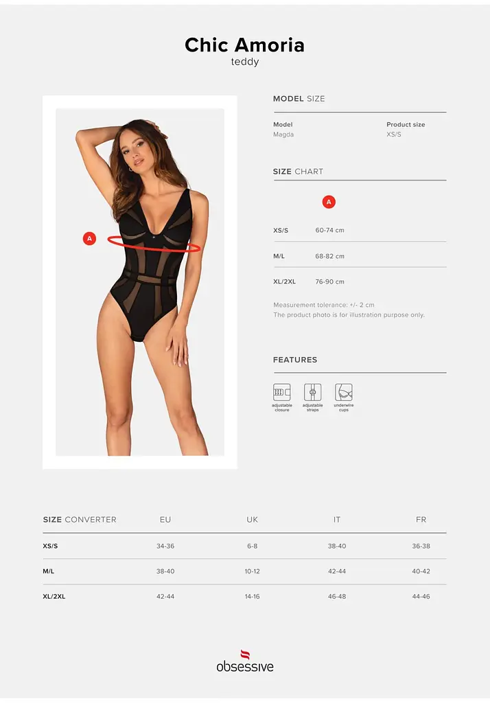 Боди Obsessive Chic Amoria XS/S черный - фото 7