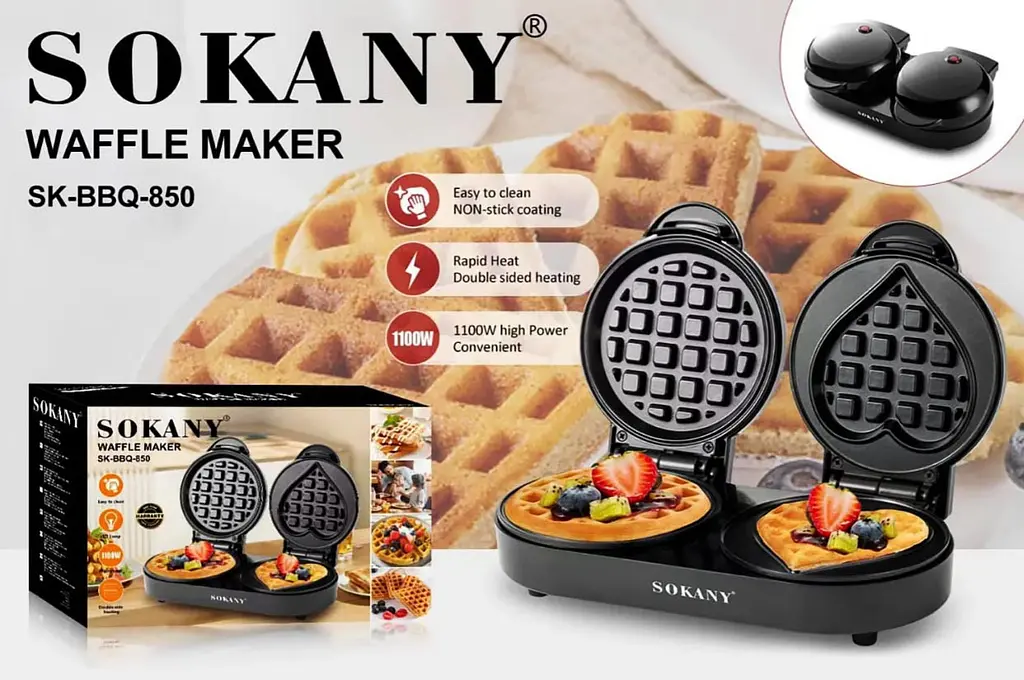 Вафельница двойная Sokany SK-BBQ-850 для толстых бельгийских вафель сердец 1100 Вт - фото 6