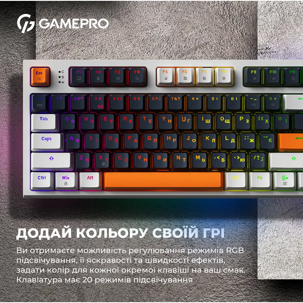 Клавіатура GamePro MK180W Hot-Swap Red Swich RGB USB UA White (MK180W) - фото 2