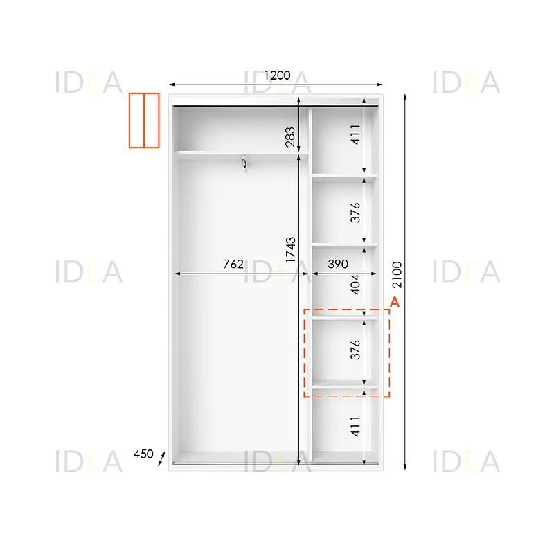 Шафа-купе Idea серія 5 120 x 45 x 210 см Білий Дзеркало - фото 2
