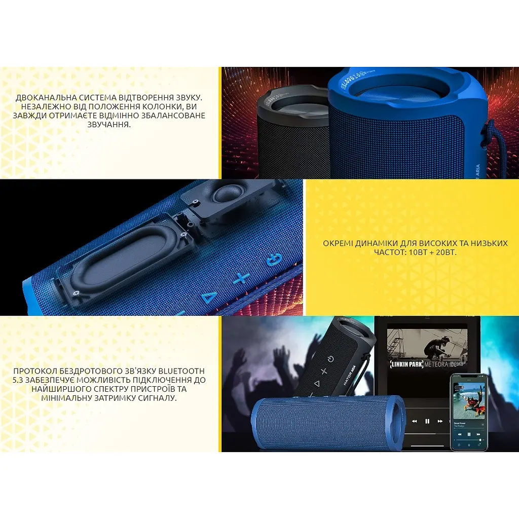 Портативний колонка Hator Wireless Aria TWS 30 Вт IPX7 Phantom Black - фото 5