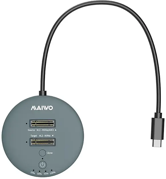 Док-станція Maiwo клонір. для 2xNVMe M.2 SSD через USB3.2 Gen2 Type-C до 10 Гбіт/с, безгвінтова, сіра (K3026P2 сірий)