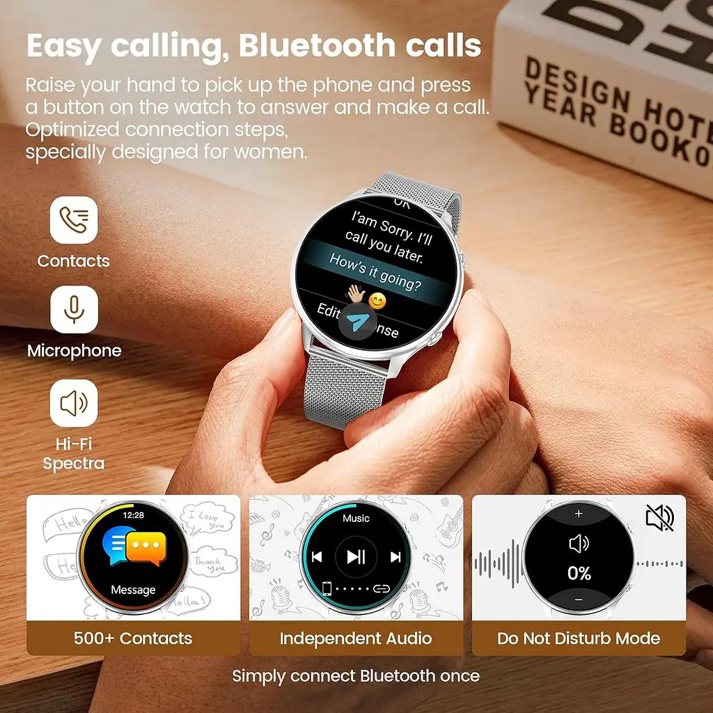 Жіночий смарт-годинник elfofle 1.39" з Bluetooth-дзвінками, 120+ спортивними режимами та IP67 сріблястий - фото 6