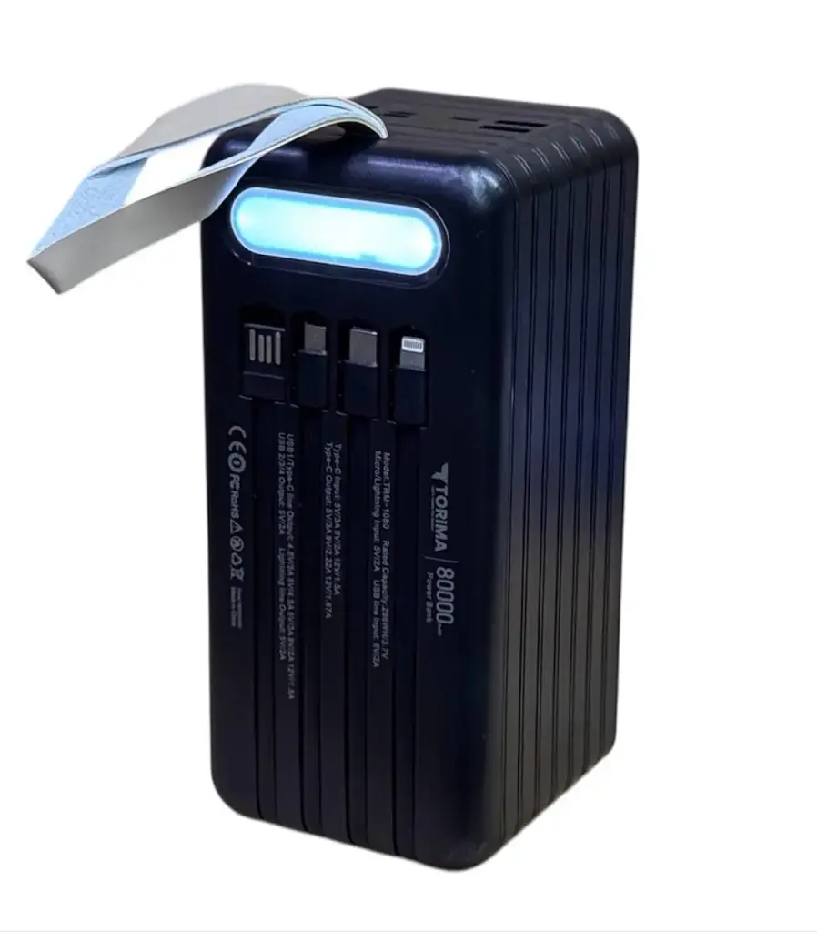Повербанк Torima TRM-1080 22,5W / 80000 mAh, з ліхтариком, 3 кабелі / Портативний акумулятор / УМБ Power Bank - фото 4