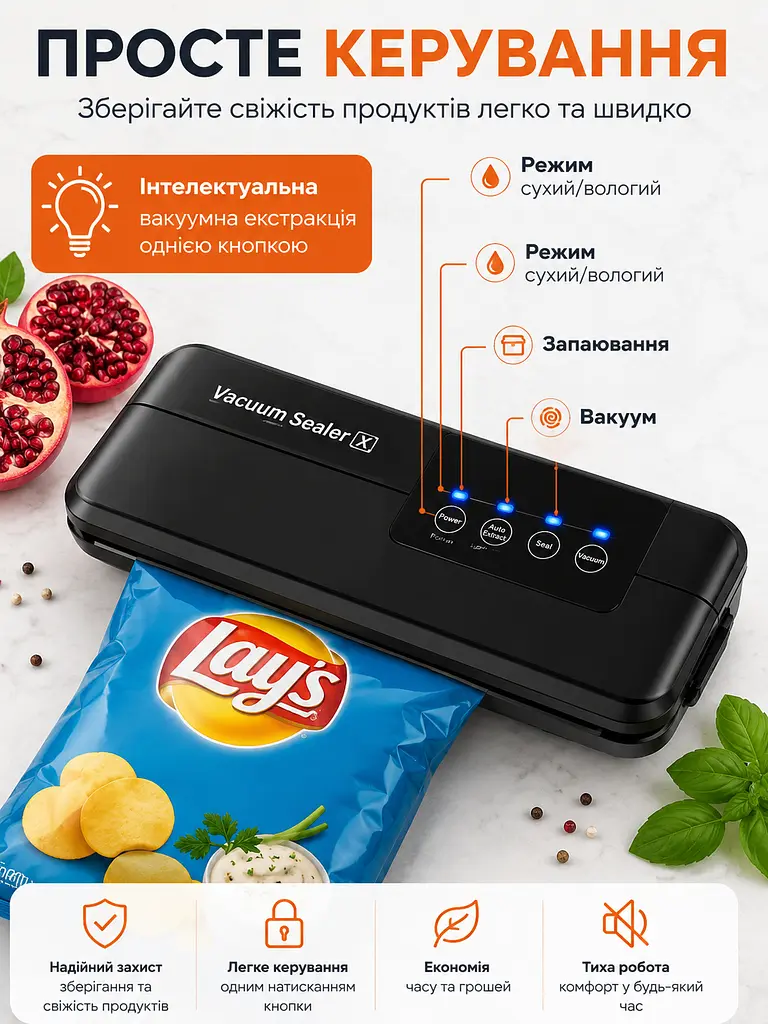 Вакууматор для їжі Vacuum Sealer X GY-F973 / Вакуумний пакувальник 110 W 60 кПа + пакети - фото 4