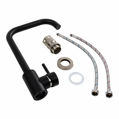 Смеситель кухонный Platinum NS02B (3008B-NA) поворотный однорычажный из нержавеющей стали черный матовый - фото 2