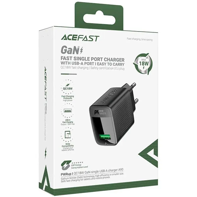 МЗП Acefast A90 QC3.0 18W (1USB-A) Black - фото 4