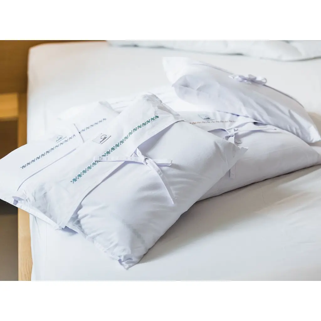 Комплект постельного белья Ecotton Premium евро перкаль вышивка с зеленым кантом (25139) - фото 8