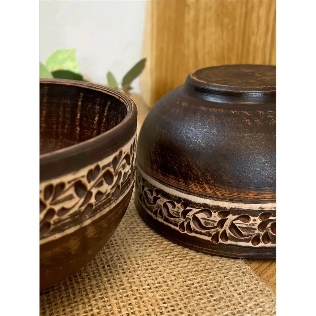 Салатник керамічний (глиняний) різьблений Ангоб 700 мл - фото 6