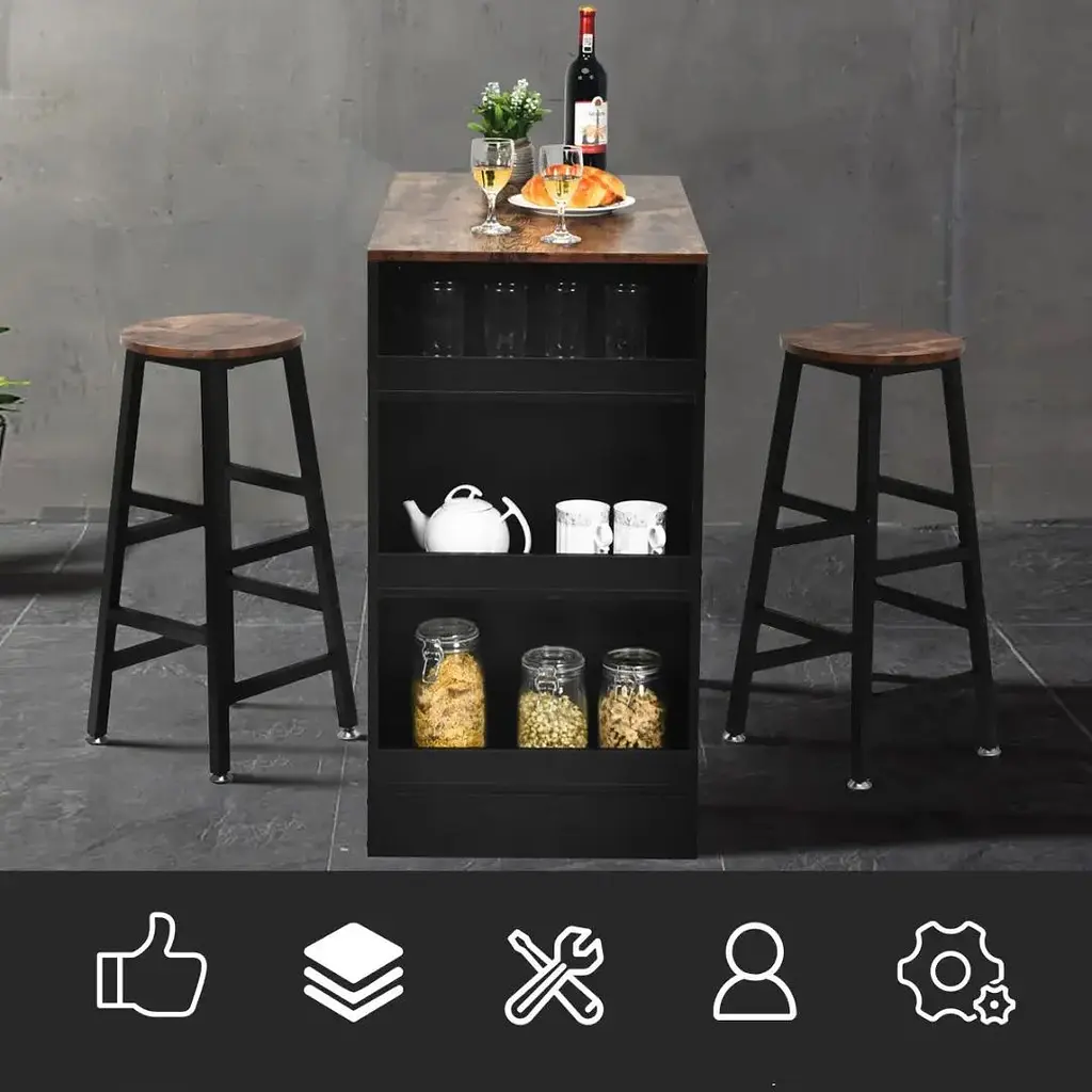 Барний стіл та 2 барні стільці Costway Picmi в стилі Loft - фото 4