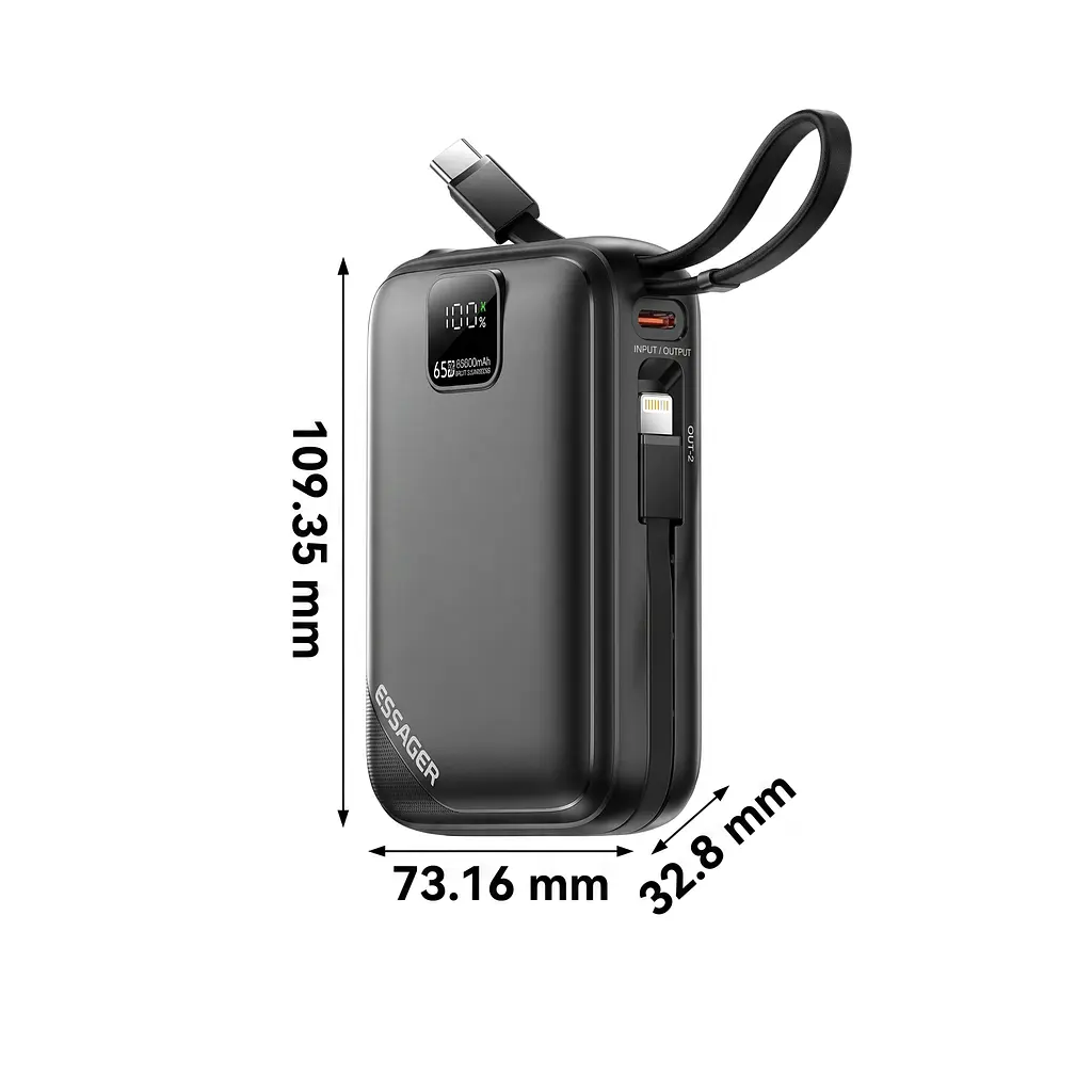 Павербанк Essager 20000 mAh 65W з кабелями (ES-D025), чорний - фото 10