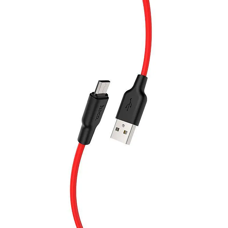 USB Cable Hoco X21 Silicone MicroUSB Black/Red 1m - фото 2