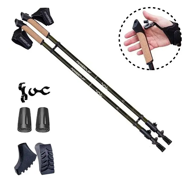 Палиці для скандинавської ходьби PowerPlay 9105 Sisu Black/Gold 80-135 см (пара) (PP_9105_SISU) - фото 2