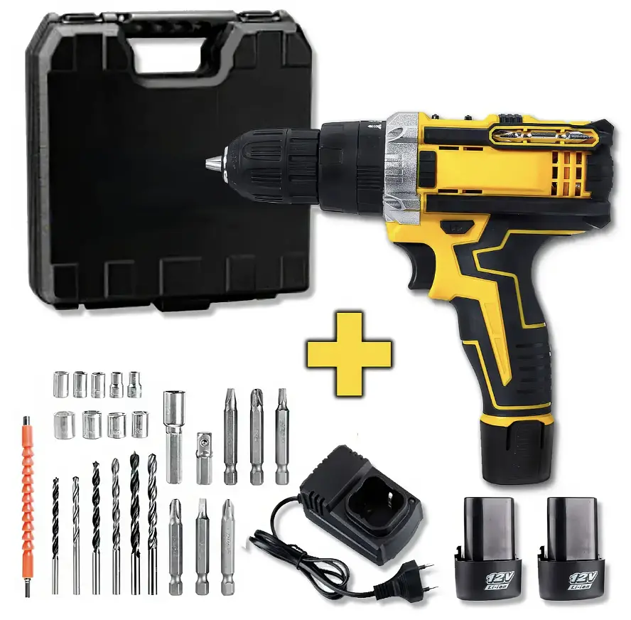 Набір з акумуляторним шурупокрутом із насадками screw driver sets yellow 12 В Повний комплект у валізі! - фото 2