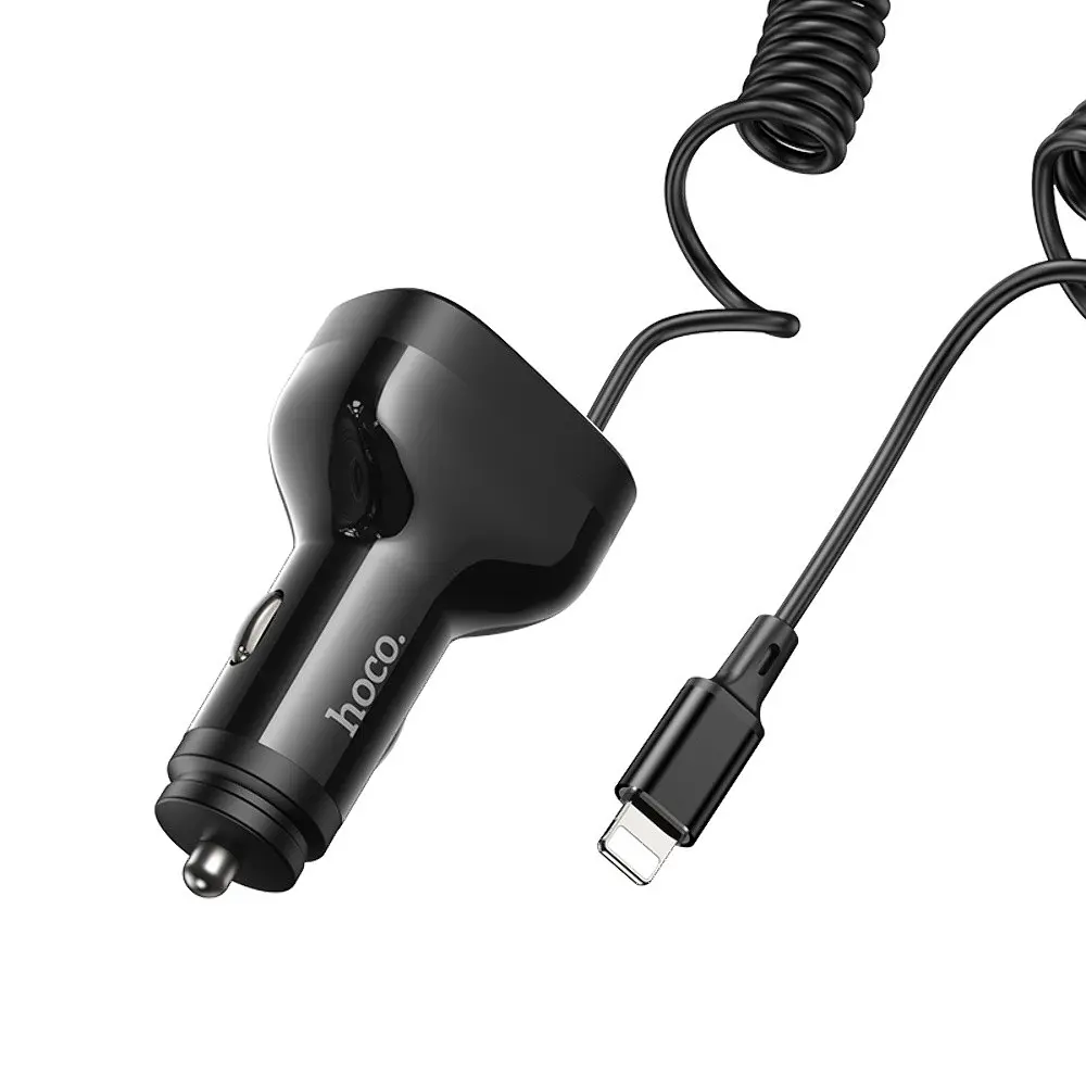 Автомобільний зарядний пристрій Hoco NZ11A 2USB/ Type-C PD 30W чорний + кабель Lightning - фото 6