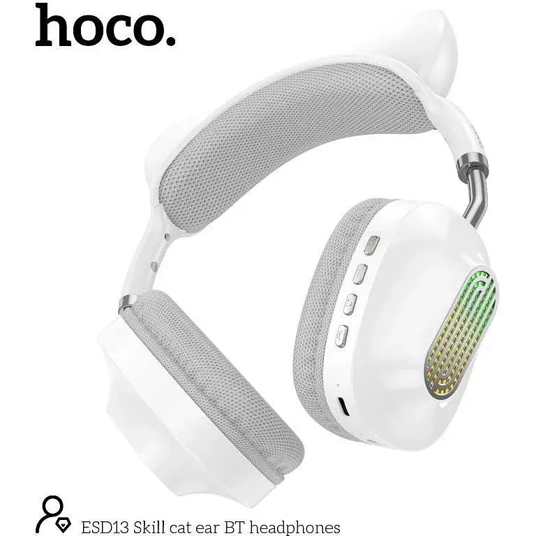Наушники беспроводные Hoco ESD13 Skill cat ear BT с ушками кота белые - фото 2
