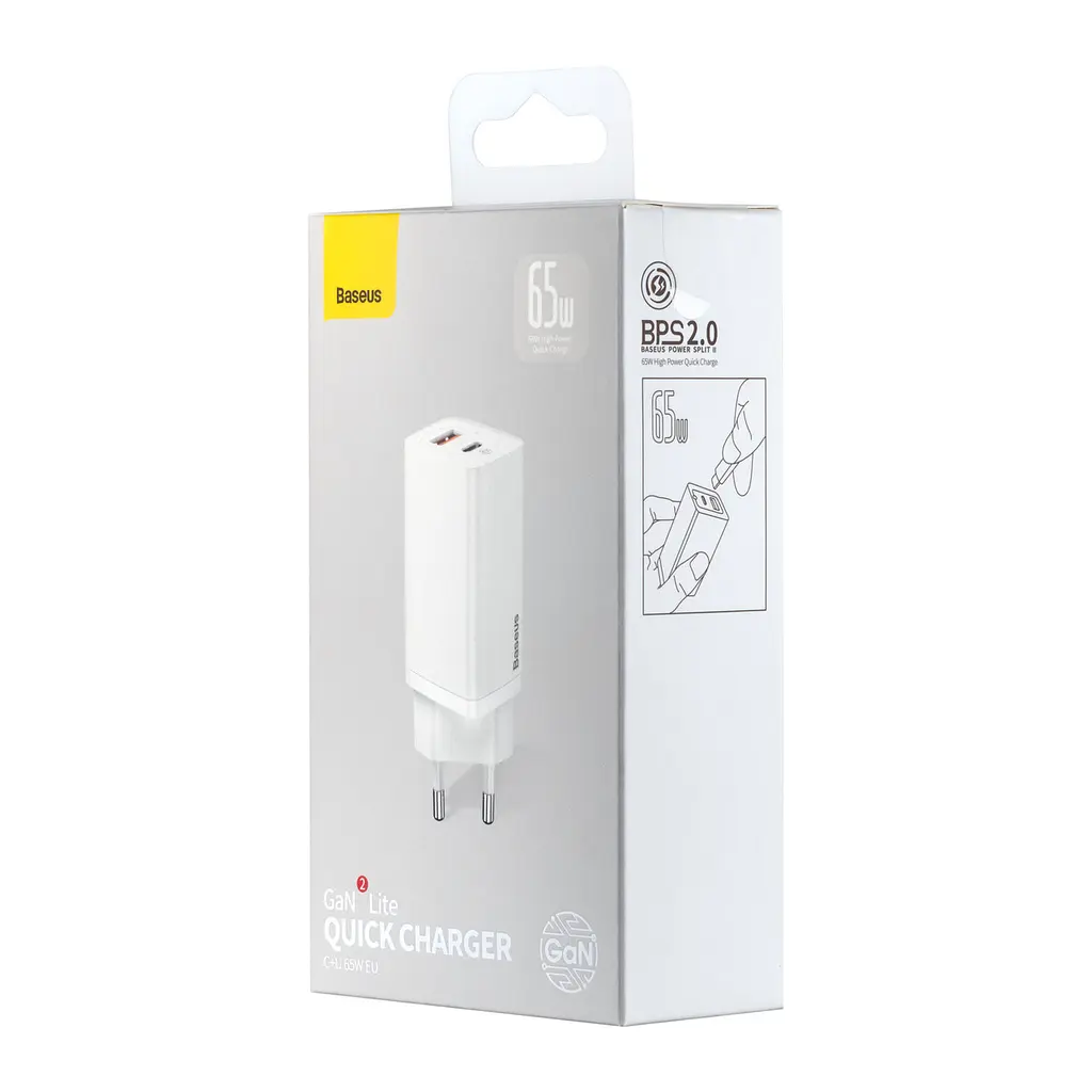 МЗП Baseus GaN2 Lite Quick ChargerC + U 65W EU Білий - фото 2