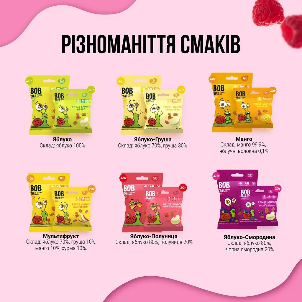 Натуральні снеки для дітей Bob Snail Яблуко та малина 40 г - фото 3