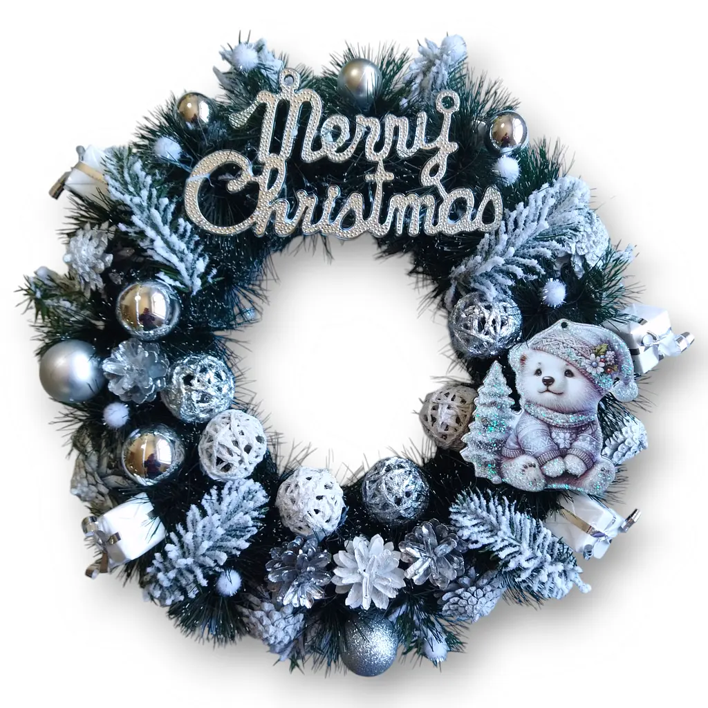 Новорічний вінок "Merry Christmas II" 40 см різдвяний декоративний на двері (HC23)