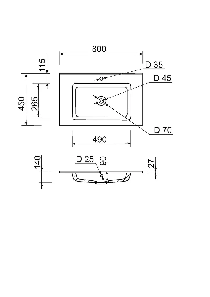 Раковина накладная Adamant FLATE 80, прямоугольная, с сифоном Click-Clack + смеситель (4824296207801) - фото 9