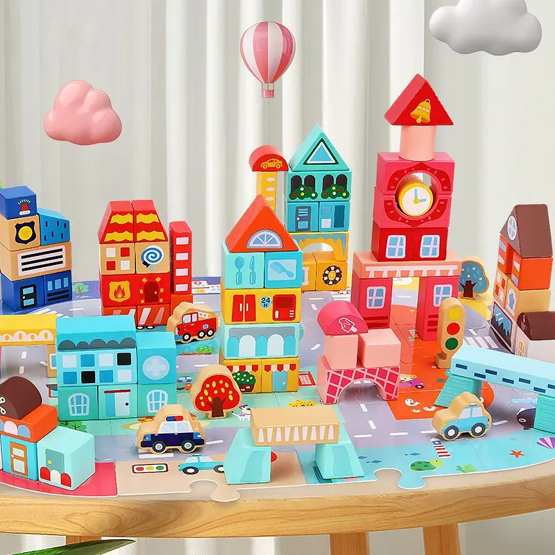 Дерев'яний конструктор Місто Bambi C 75545 12 пазлів 88 деталей - фото 6