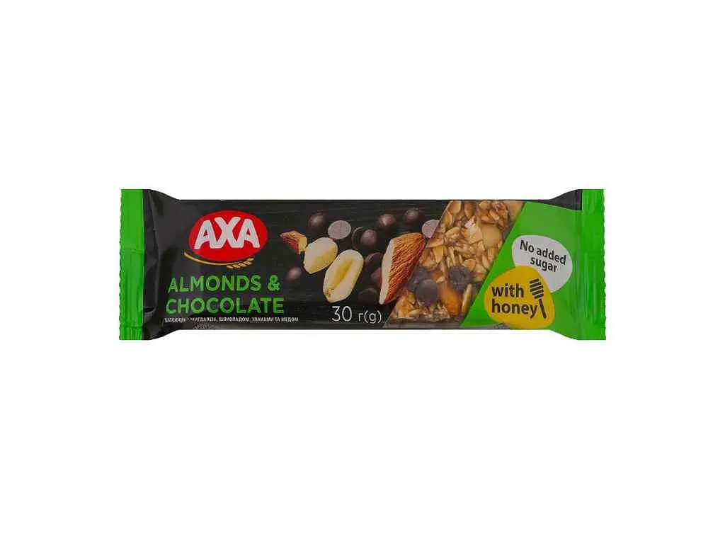 Батончик AХА 30г з мигдалем, шоколадом, злаками та медом