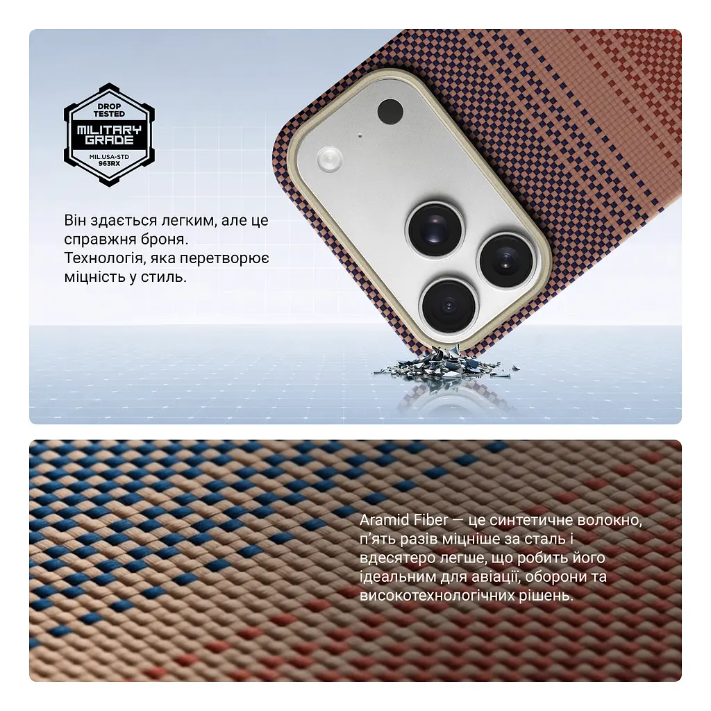 Защитный чехол для Apple iPhone 17 Pro Max, BlackIcon Kevlar MagCase, кевларовый, разноцветный, панель, накладка с поддержкой MagSafe, противоударный, защита всего корпуса, усиленные углы, совместим с беспроводной зарядкой, ArmorStandart (ARM90155) - фото 4