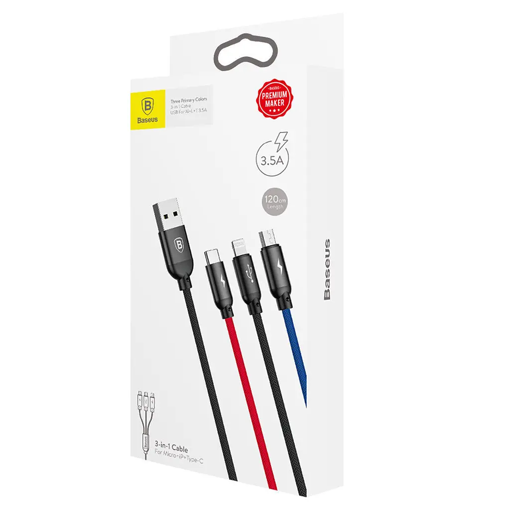 Кабель Baseus Three Primary Colors 3-in-1 Cable Black - фото 2