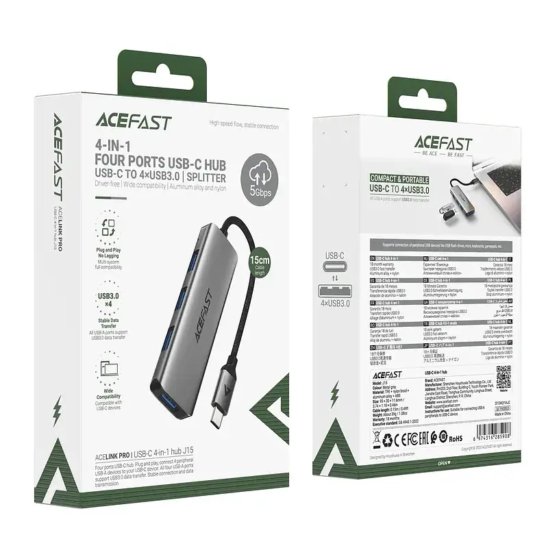 USB-хаб ACEFAST J15 USB-C 4-in-1 HUB Metal Gray 6974316285908 - фото 5