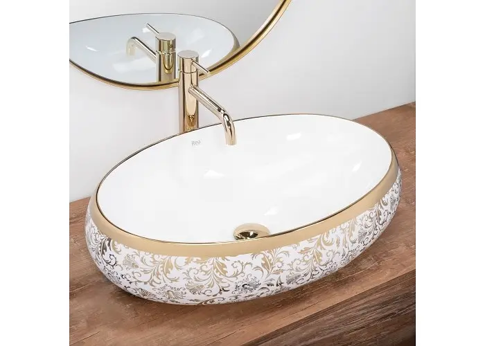 Умивальник Rea Meryl 60x40,5 white-gold (REA-U5054), Глянцева - фото 4