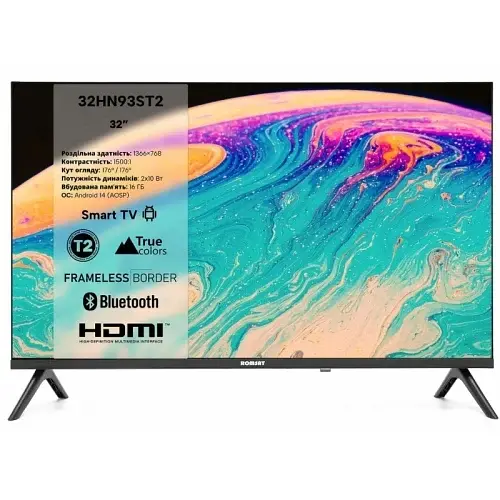 Телевізор 32" 32HN93ST2, Black, LED, 1366х768, 60 Гц, 1500:1, Smart TV (Android 14) Romsat teh0034307